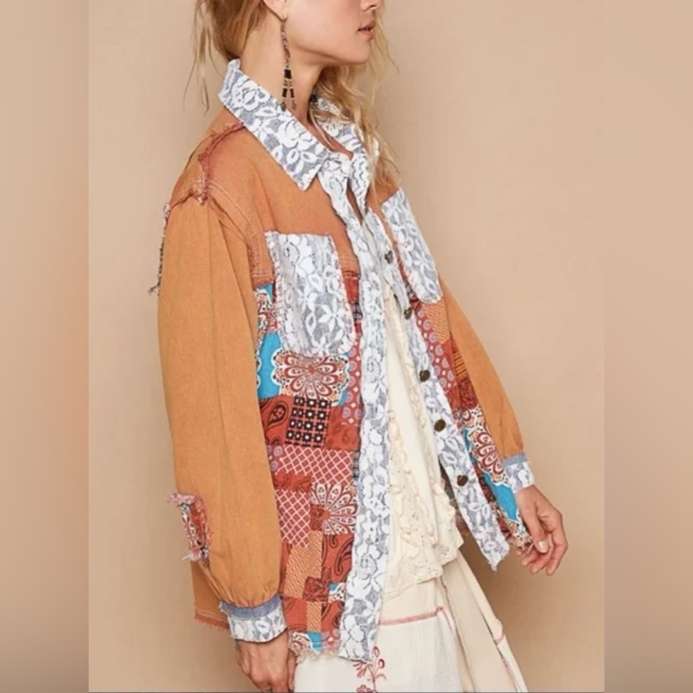 POL “ Desert Heirloom “ Lace Patchwork Button Dow… - image 3